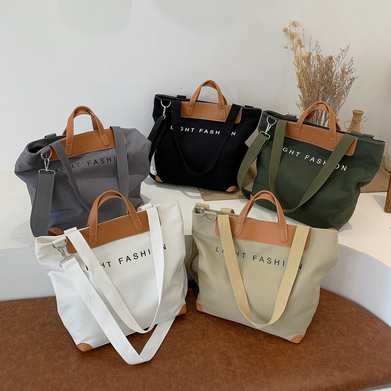 Leisure Korean trendy handbag, casual commuting shoulder college and high school big bag, women's canvas bag
