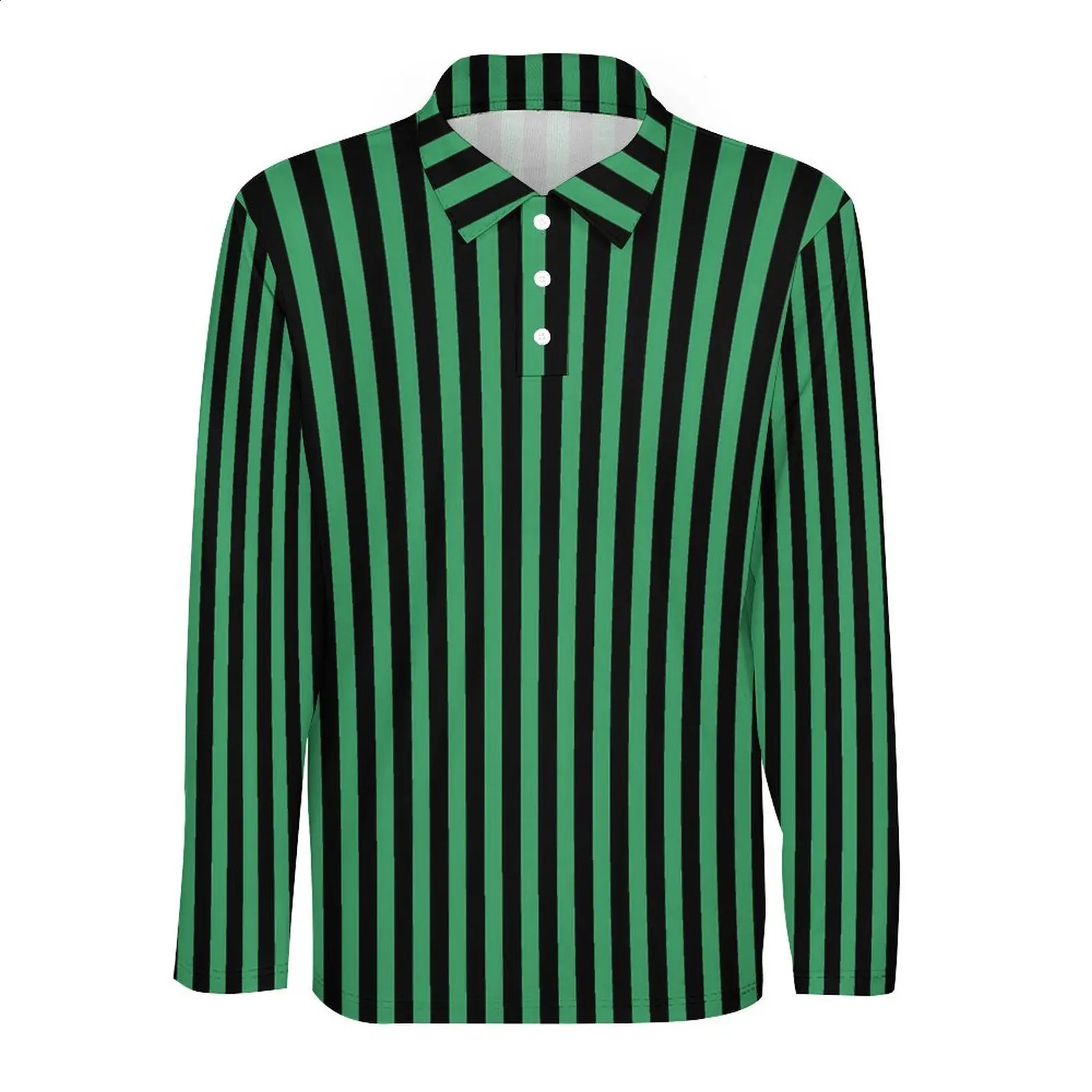 Candy Striped Casual T-Shirts Mens Green and Black Long Sleeve Polo Shirts Turn-Down Collar Vintage Daily Printed Shirt 4XL 5XL 240820