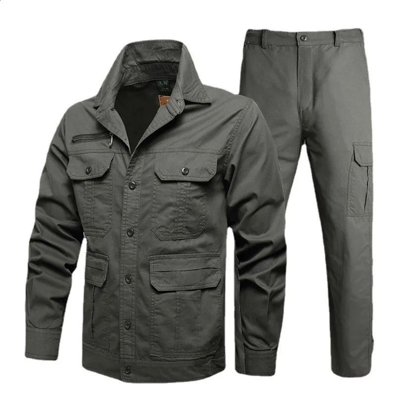 Summer Camouflage Suit Mens Thin Hunting Shirts Jacket and Cargo Trousers Tactical Working Cotton Breathable Multi-Pocket Suit 240819
