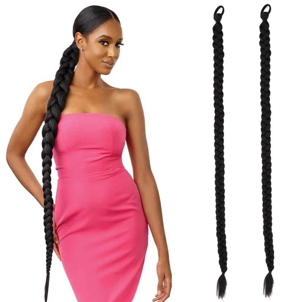 40 inch ultra long box braided brushed ponytail synthetic natural ponytail wig suitable for black women to clip and extend their hair W240817