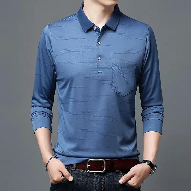 Spring Autumn Pullover Mens Retro Solid Color Pockets Button Long Sleeve Turn-down Collar T-shirt Casual Formal Business Tops 240820