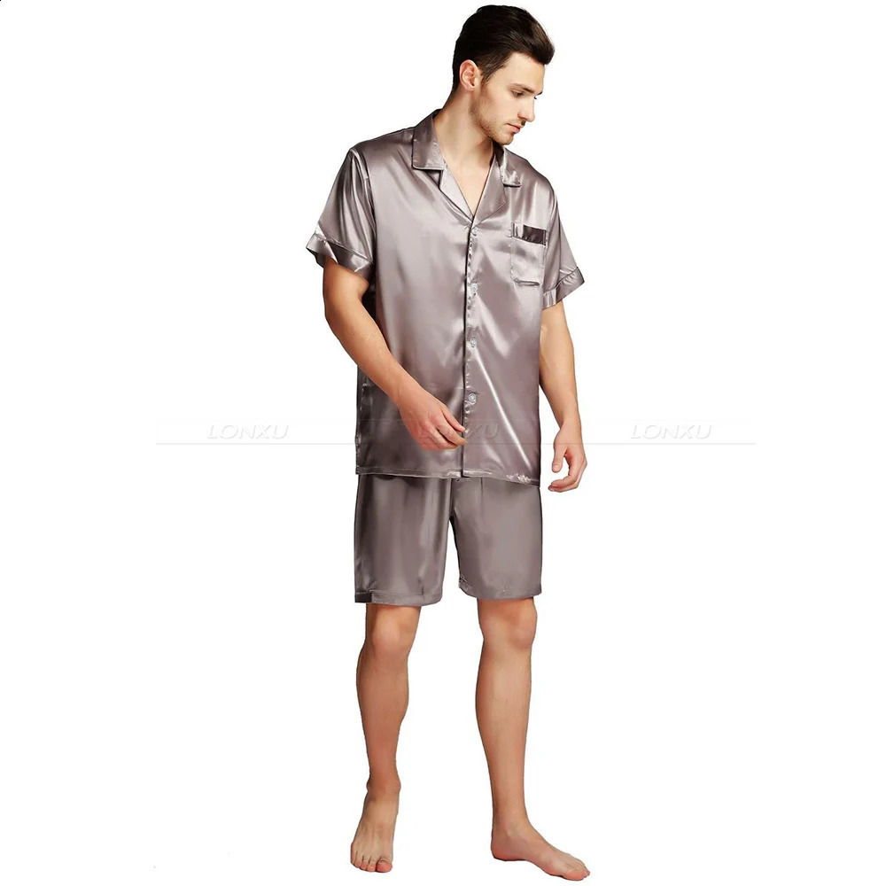 Mens Silk Satin Pajamas Pyjamas Short Set Sleepwear Set Loungewear U.S.SMLXL2XL3XL4XL Solid__s 240819