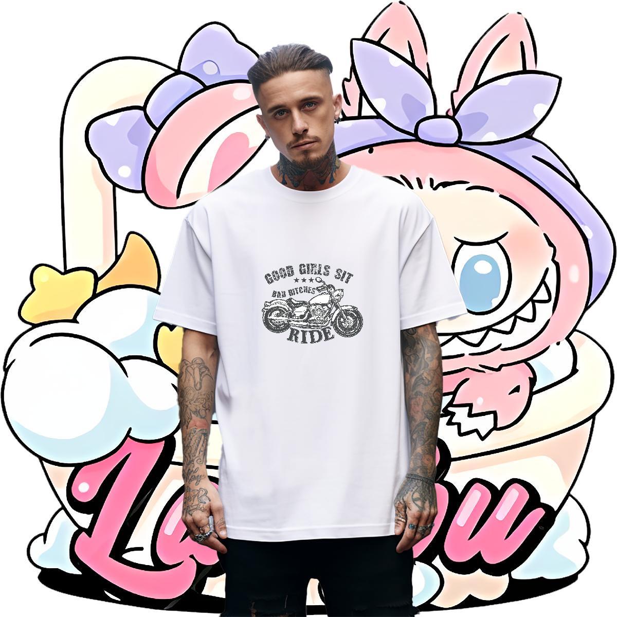 Comfortable motorbike 230g Pure Cotton Men Tshirts Hip Hop Street Crew Neck Breathable T-Shirts for Men Classic Casual DIY Printed Tee Shirt