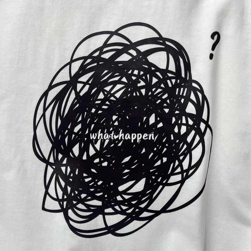 American Messy Graffiti Hand-painted Thread Ball Short Sleeved Top Women Loose Niche Fun Street Gothic Oversized Couple T-shirt 240819