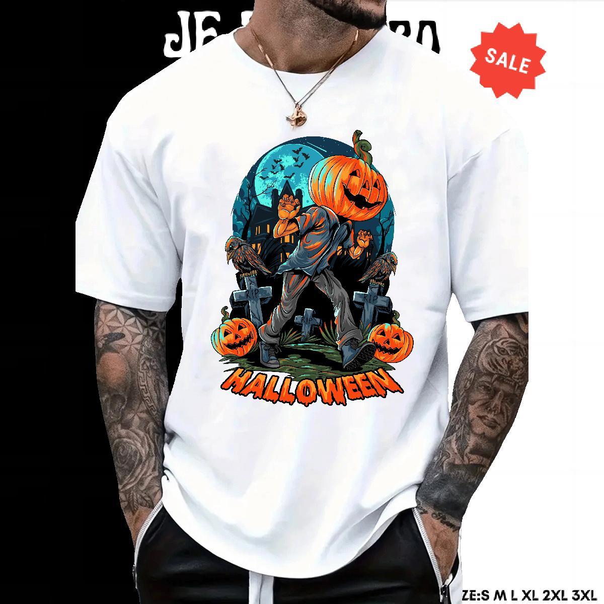 Loose Fit T Shirt For Man halloween Breathable Crew Neck Casual Plus Size Custom 100% Cotton 230g Men Tops Tees DIY Tops Shirt