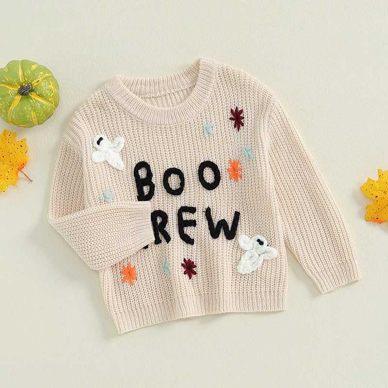 FOCUSNORM 3 Colors Autumn Baby Boys Girls Halloween Sweater 0-3Y Ghost Letter Embroidery Crew Neck Long Sleeve Pullover Knit TopXJ240819