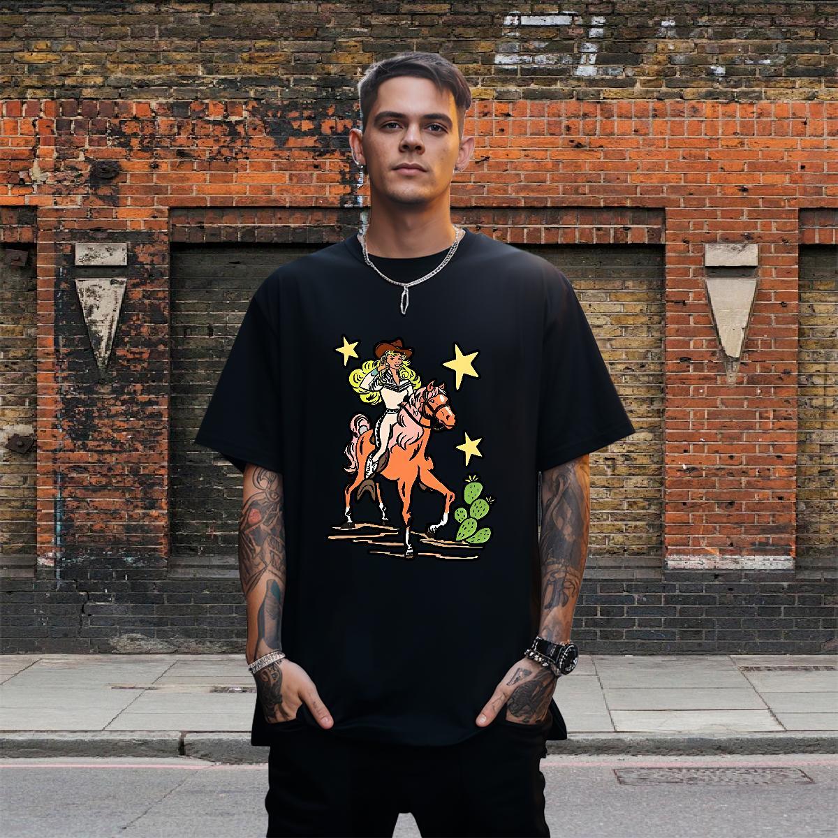 Loose Mens T Shirts horse Breathable Short Sleeve Street DIY 100% Cotton 230g Men Tees Customized Top Tees