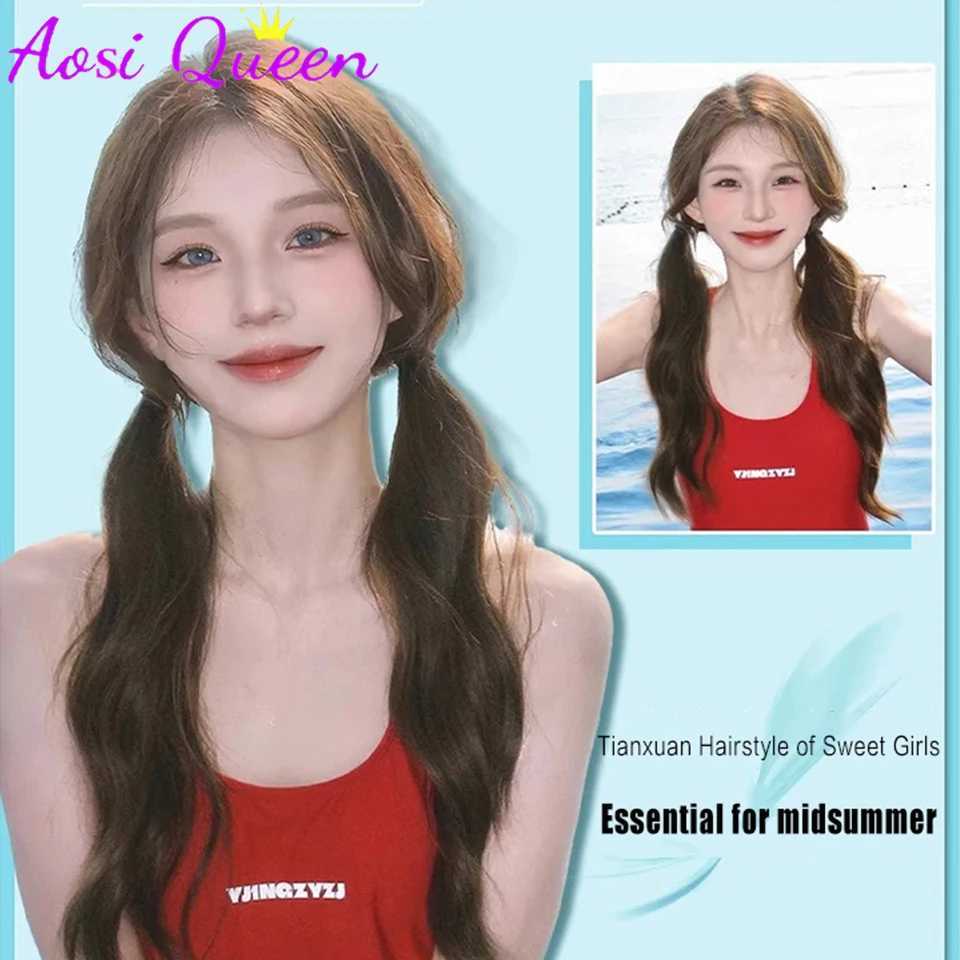 AOSI synthetic ponytail long wave ponytail hair extension 19 inches heat-resistant ponytail wig double ponytail W240817