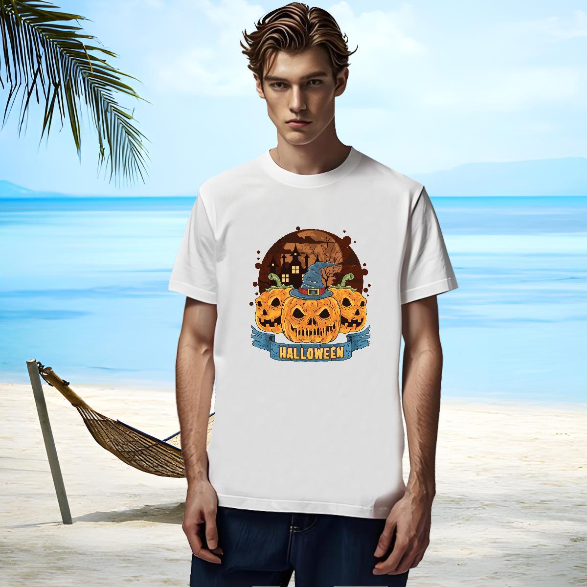 Soft Men T Shirts halloween Breathable Short Sleeve Street Casual Cartoon Printing L-4XL 230g 100% Cotton Couples T Shirts 2024 New Polos