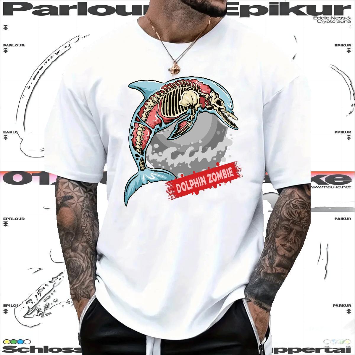 Brand T shirt dolphin Breathable Crew Neck Casual Beach Oversized 4XL 230g Pure Cotton Men Tshirts New Arrival Clothings
