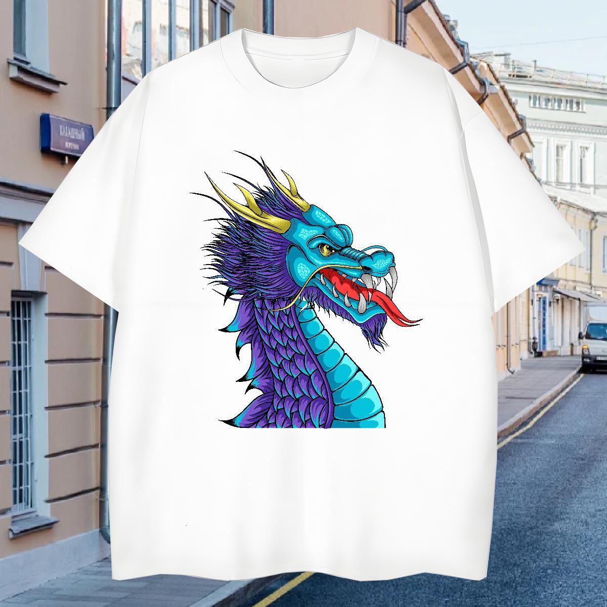 T shirt 230g Pure Cotton dragon head Hip Hop Crew Neck Customized Tshirt for Man Woman DIY Cool Design Tops Tees