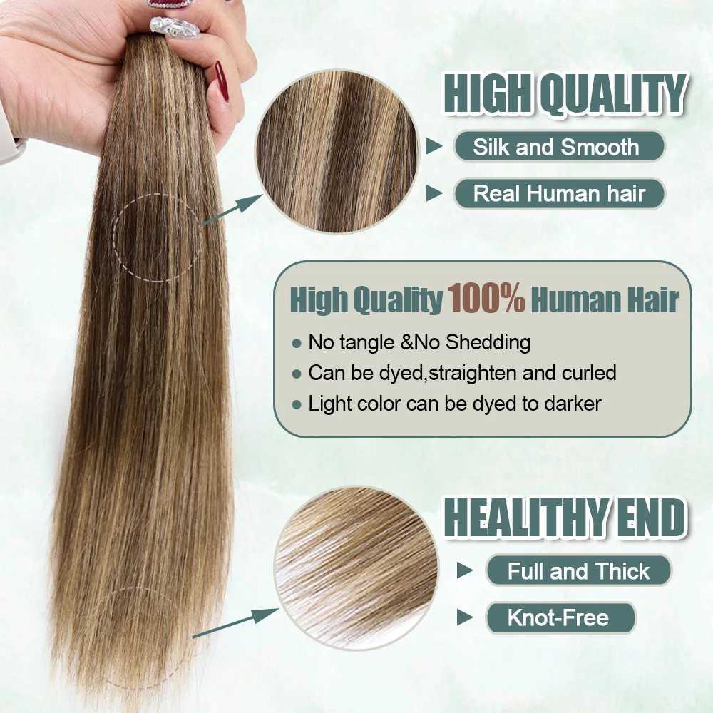 Straight ponytail extension 100% natural Remy human hair wrapped around invisible magic cream ponytail extension for womens hair W240817