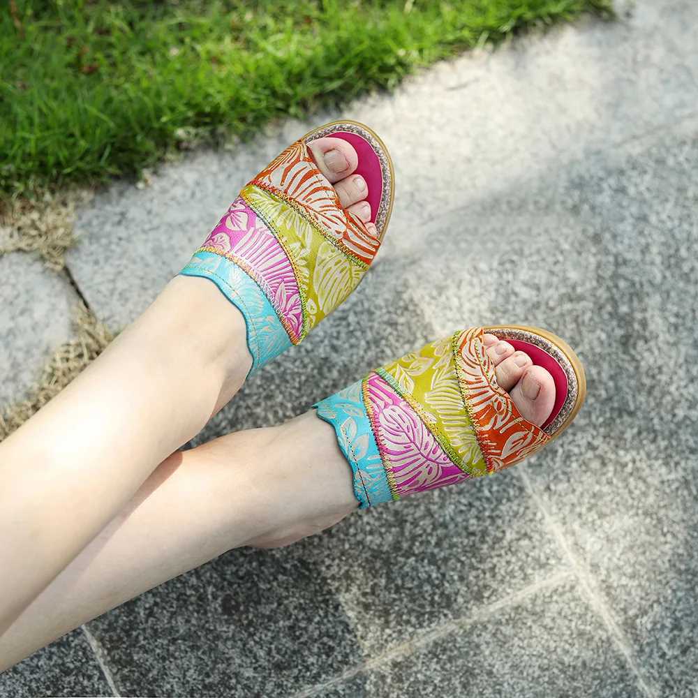 vicconfy 2024 New Style Summer Leather Retro Colour Blocking High Heeled Sandals Slippers CL240806