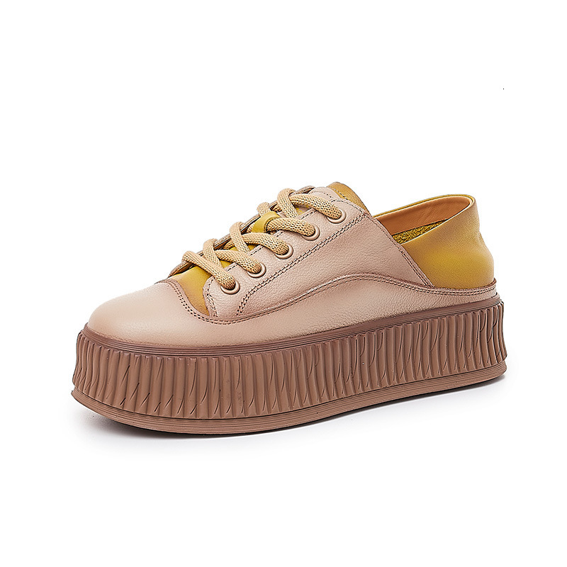 Ddmysports Top Layer Cowhide Biscuit Spring New Small White Ethnic Style Genuine Leather Trendy Thick Soled Women S Shoes OUTDOOR