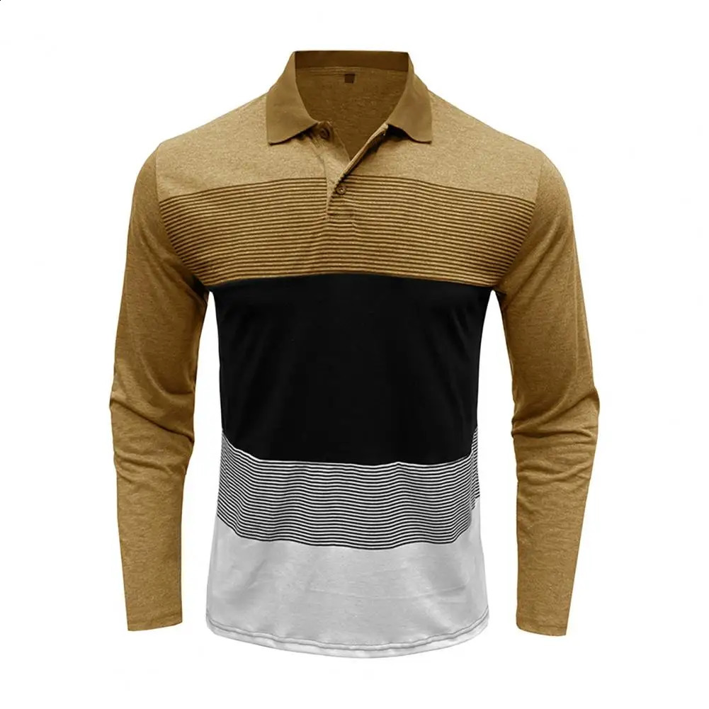 Men Top Fall Men Shirt Mens Striped Print Pullover Shirt with Stretchy Long Sleeves for Fitness Business Wear Autumn Spring 240820