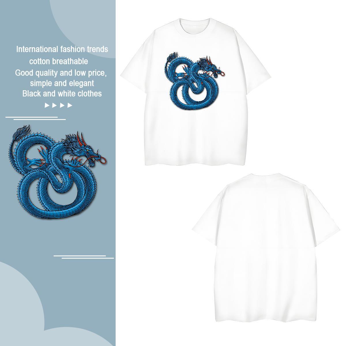 Loose dragon T Shirt For Man Casual Men Tshirts 100% Cotton 230g Fashion Casual Crew Neck Cartoon Print Clothes