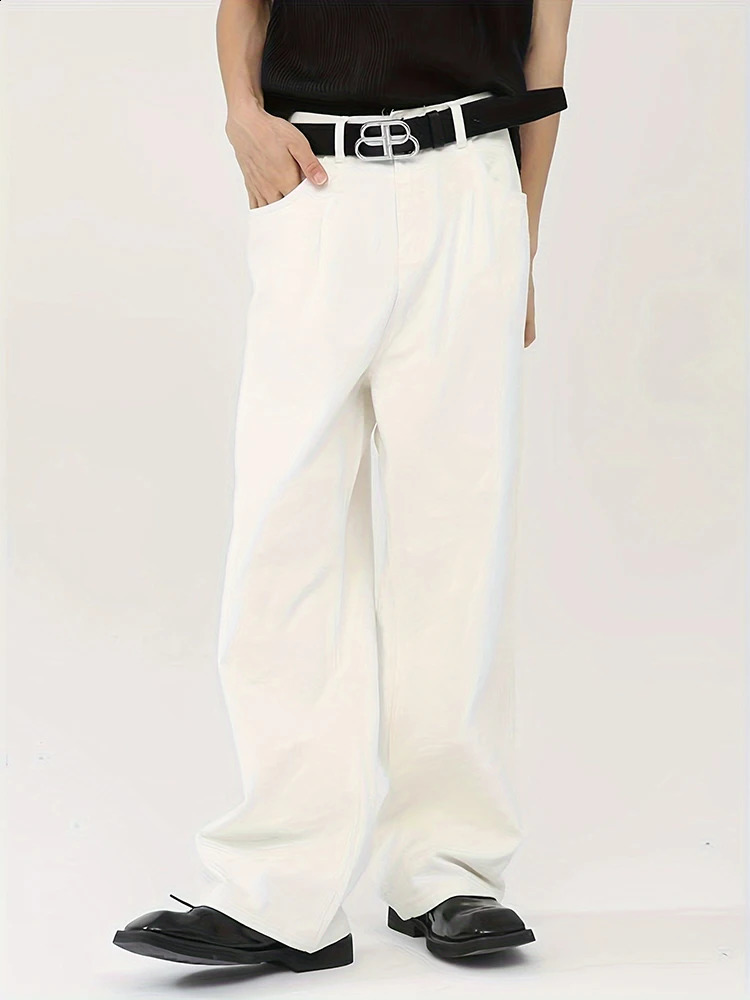Fashion White Jeans Mens High Street Solid Color Denim Pants Korean Casual Loose Straight Wide Leg Trousers y2k Clothes 2024 240814
