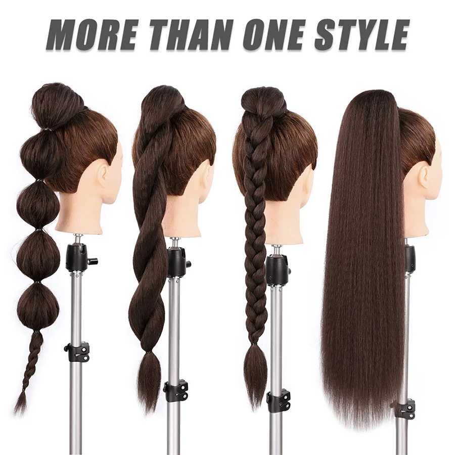 26 inch long synthetic ponytail and rubber strap wrapped around the ponytail black brown ponytail W240817