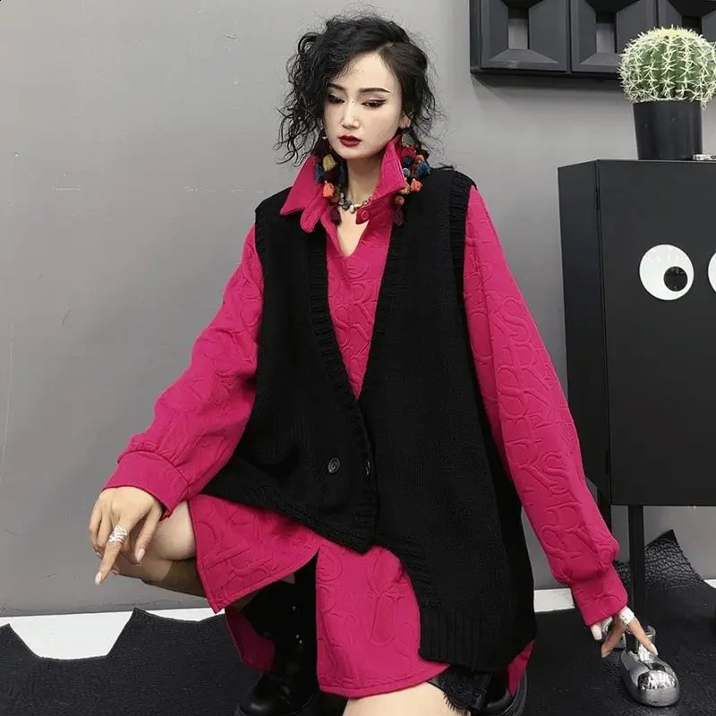 Solid color sleeveless knitted jacket suitable for autumn and winter loose retro fashion minimalist casual vest in 240819