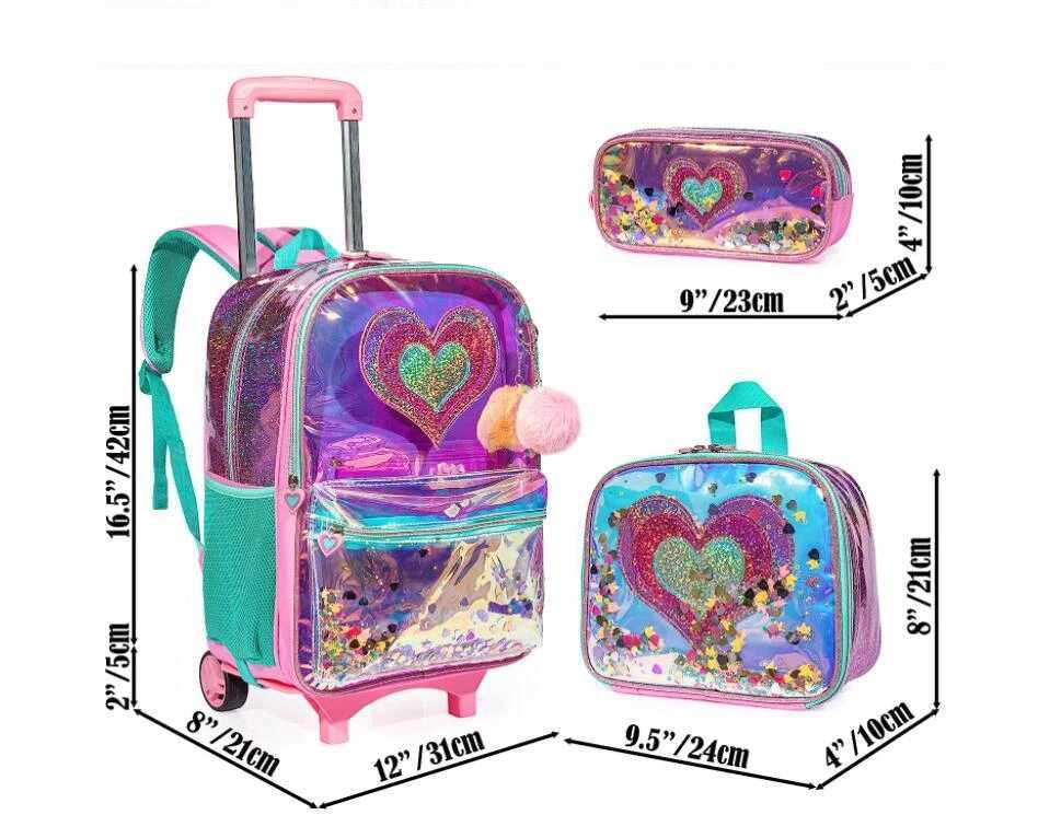 School Trolley Bag Set for girls School Rolling Backpack Bag 2 Wheels School Wheeled Backpack Kids Rolling Backpack Trolley Bags Y240820