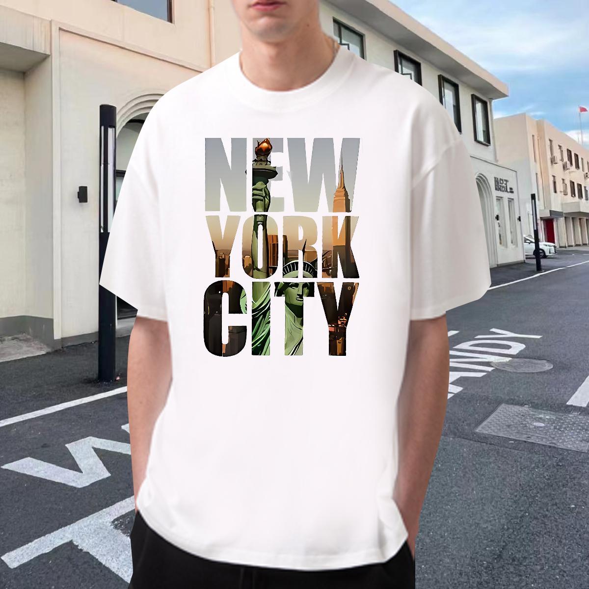 Popular Men Tees Daily Outfit 230g 100% Cotton Black Oversized Crew Neck Breathable New York T shirt 2024 Clothes