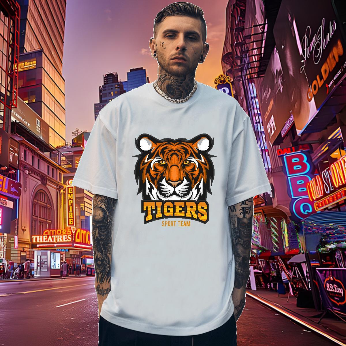 Brand T-Shirts for Men tiger O-Neck Short Sleeve Spring Summer Anime Print 230g 100% Cotton Men Tshirts DIY Tees
