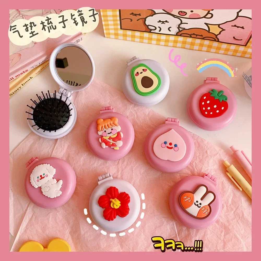 1pcs Mini Cute Folding Air Comb with Mirror Compact Pocket Portable Travel Hair Brush Cosmetic Makeup Mirror Head Massager Relax Y240819