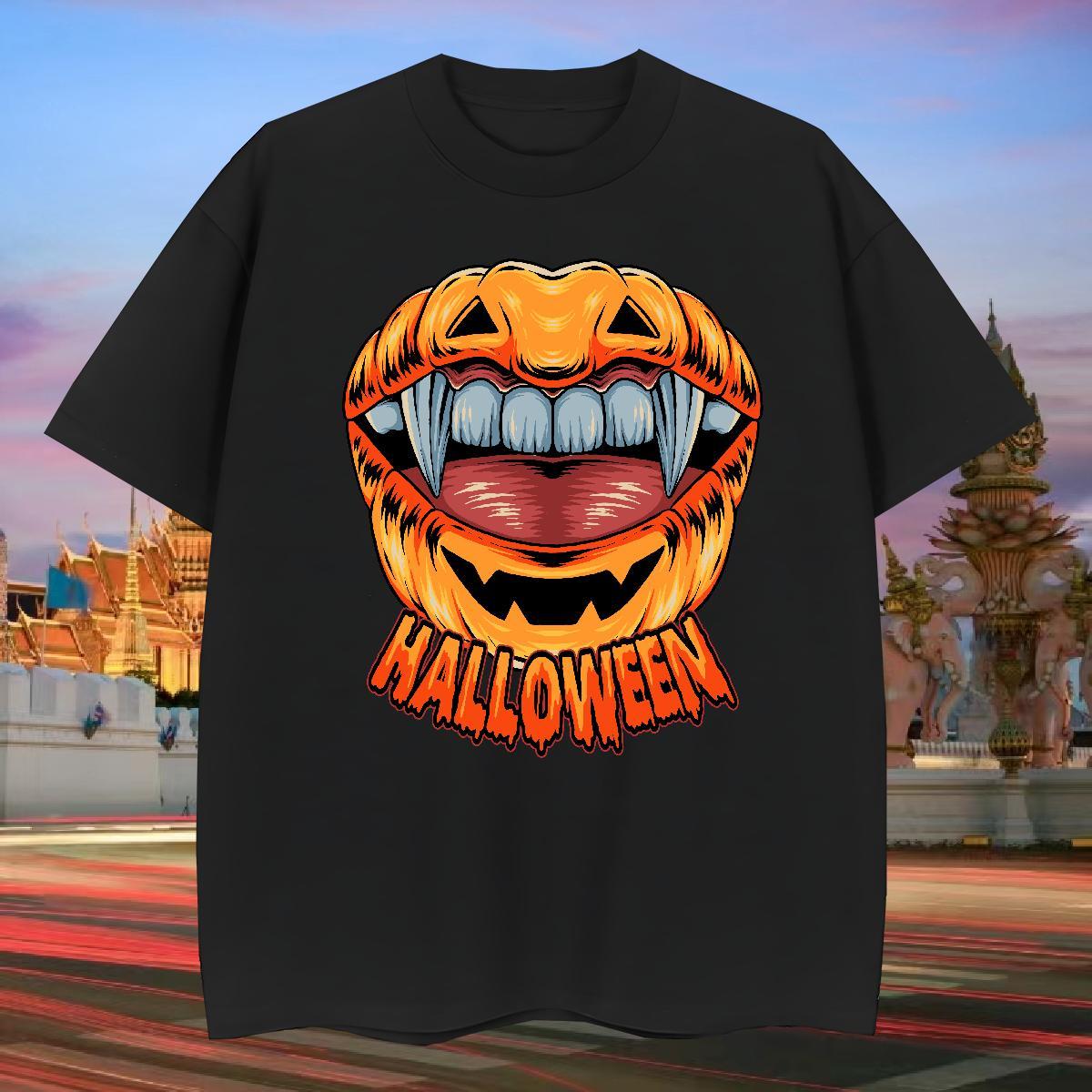 Custom Men Tees halloween Beach 230g Pure Cotton Tops Short Sleeve Soft Brand T shirt Plus Size Cartoon
