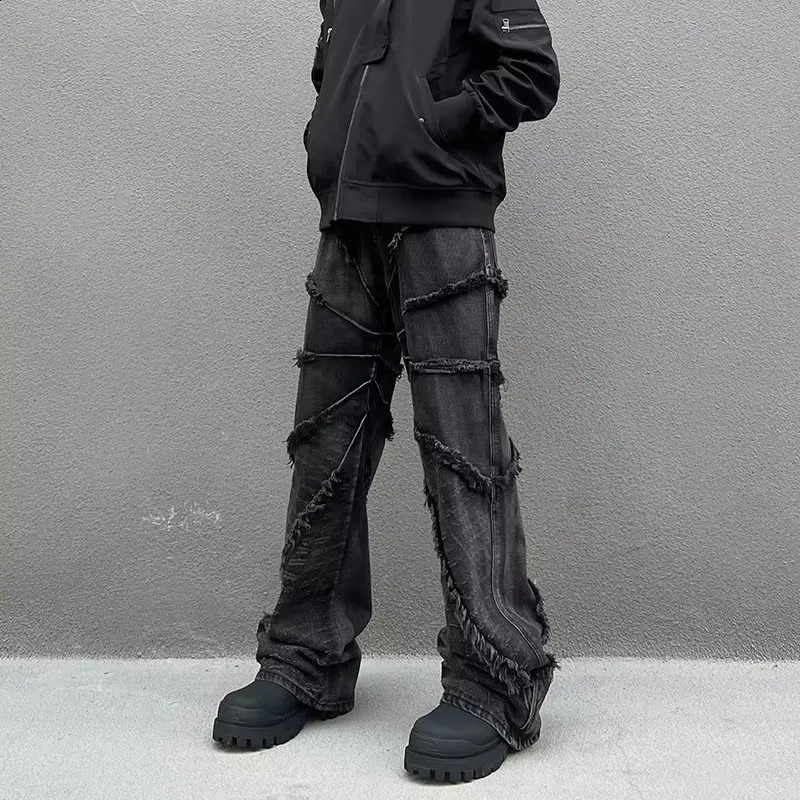 Cyber Y2K Fashion Washed Black Baggy Stacked Jeans Pants For Men Clothing Straight Hip Hop Long Trousers Pantalones Hombre 240819