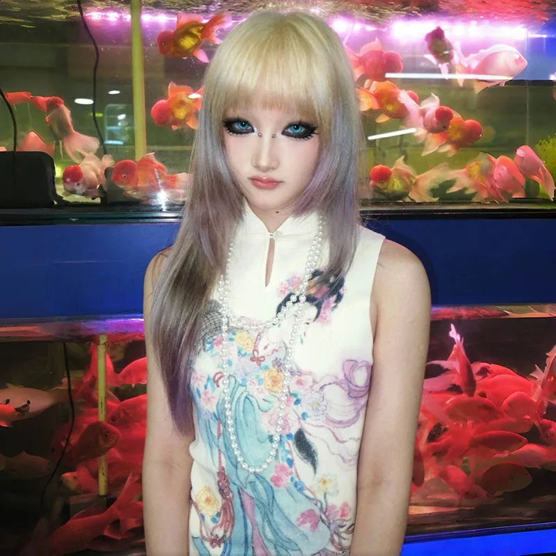 Karrram Japanese Y2k Ribbed Tank Top Fairycore Print Sleeveless Tops Vintage Harajuku Slim Tanktop 2000s Aesthetics Clothes 90s 240819