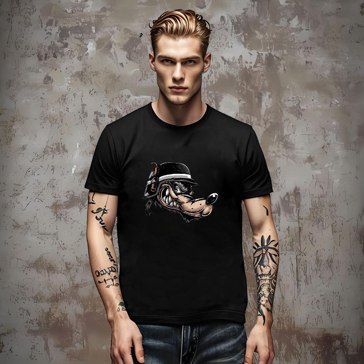 Designer Fashion Men Tops Tees wolf Hip Hop Street 230g Pure Cotton Tee Shirt Breathable Short Sleeve Loose Mens T Shirts Custom Print Plus Size