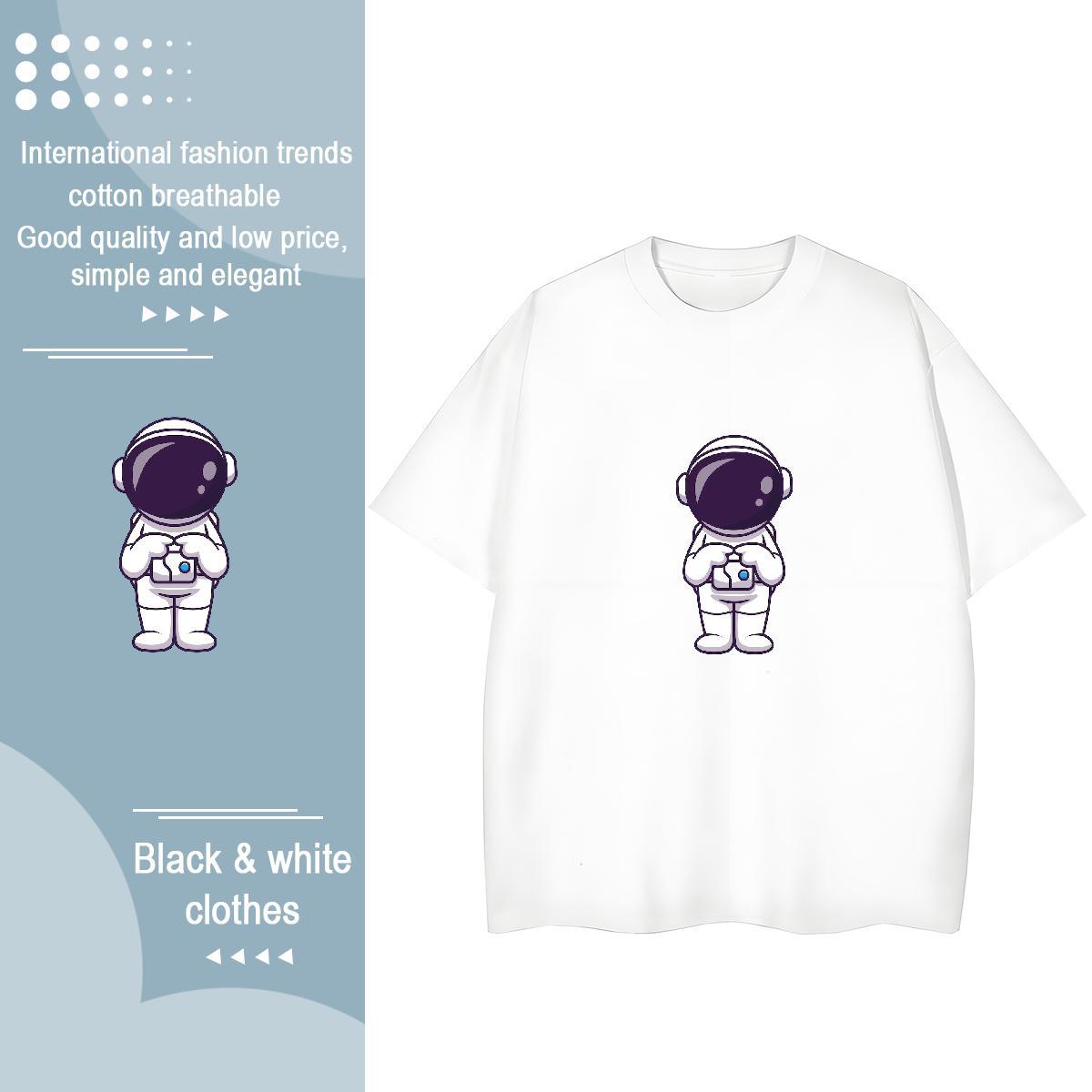 Classic Couples T Shirts Hip Hop O Neck Short Sleeves Polos Popular 100% Cotton 230g spaceman Plus Size Cartoon T-Shirts