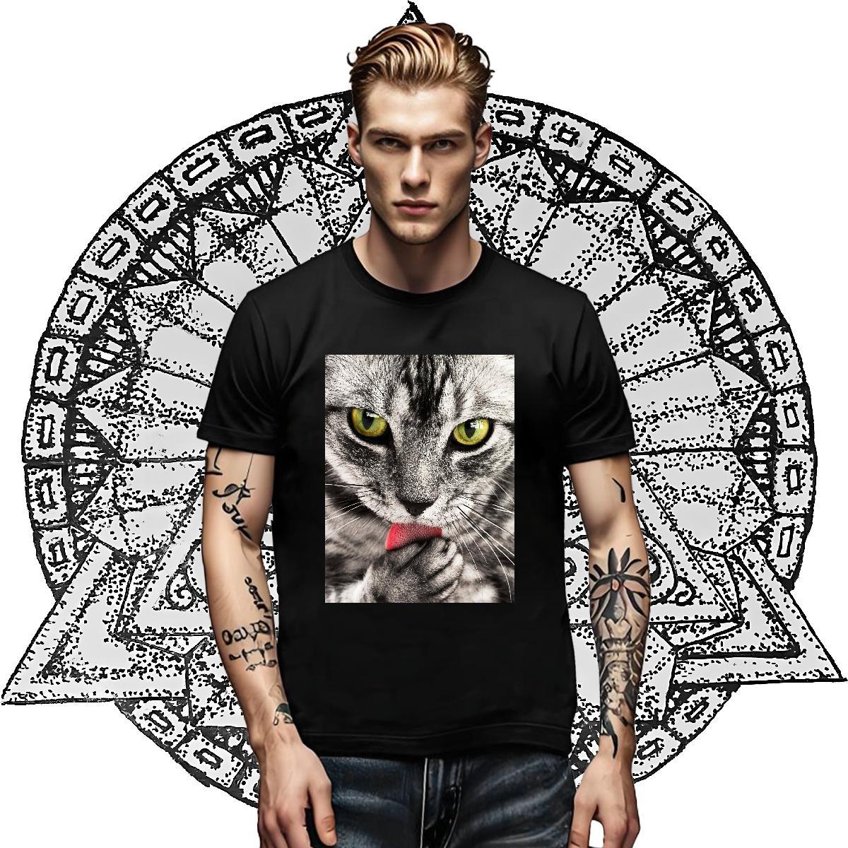 2024 New Men Clothes T-Shirt cat Home Outdoor 100% Cotton 230g Clothings Breathable Short Sleeve Free Shipping T Shirts Men Black White