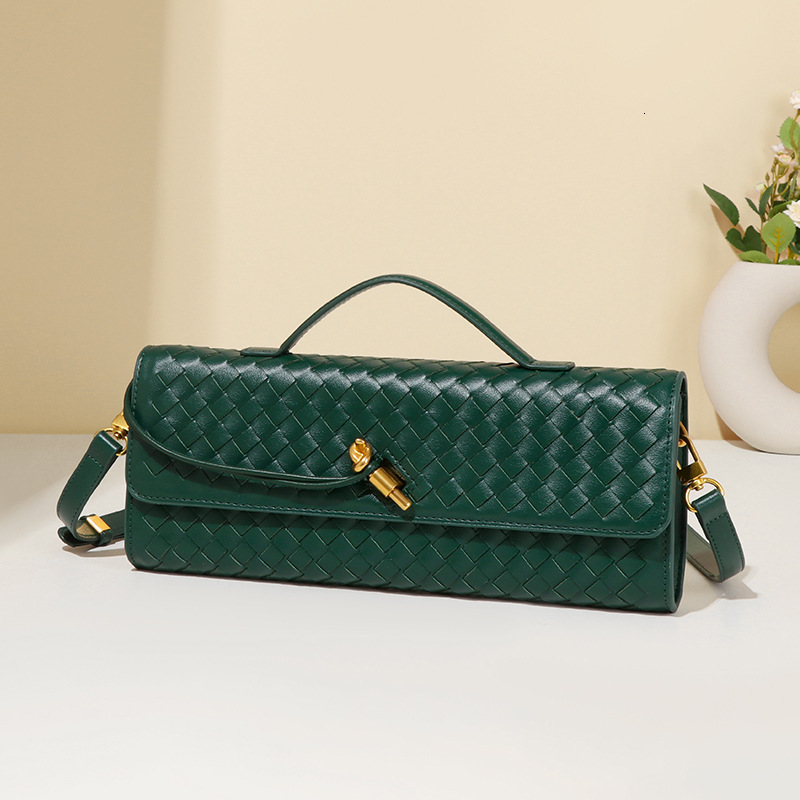Trendy Spring And Summer New Woven Soft Leather Evening Middle Ancient French Stick Organ Bag, Horizontal Handheld Crossbody Bag