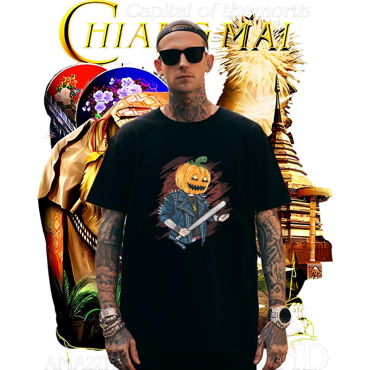 Comfortable Men T Shirts pumpkin Round Neck Short Sleeve Outdoor DIY Logo Oversized 230g 100% Cotton Couples T Shirts 2024 Designer Clothings