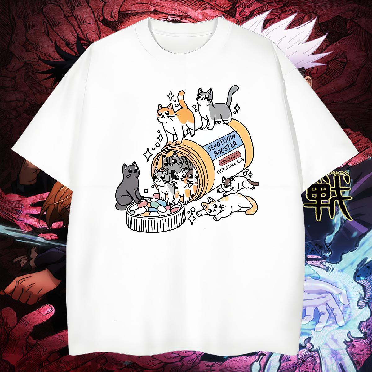 Cool Design T Shirts Men cats Crew Neck Casual Daily Wear Anime Print 230g Cotton Mens Tshirts Fashion New Polos
