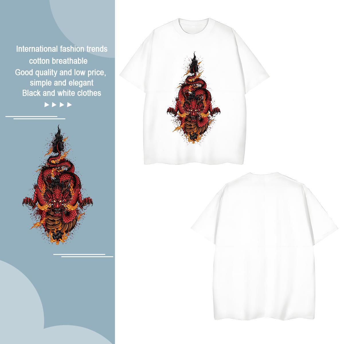 Popular dragon head T-Shirts Hip Hop Mens Tshirts 230g Cotton Fashion O-Neck Short Sleeve DIY Polos