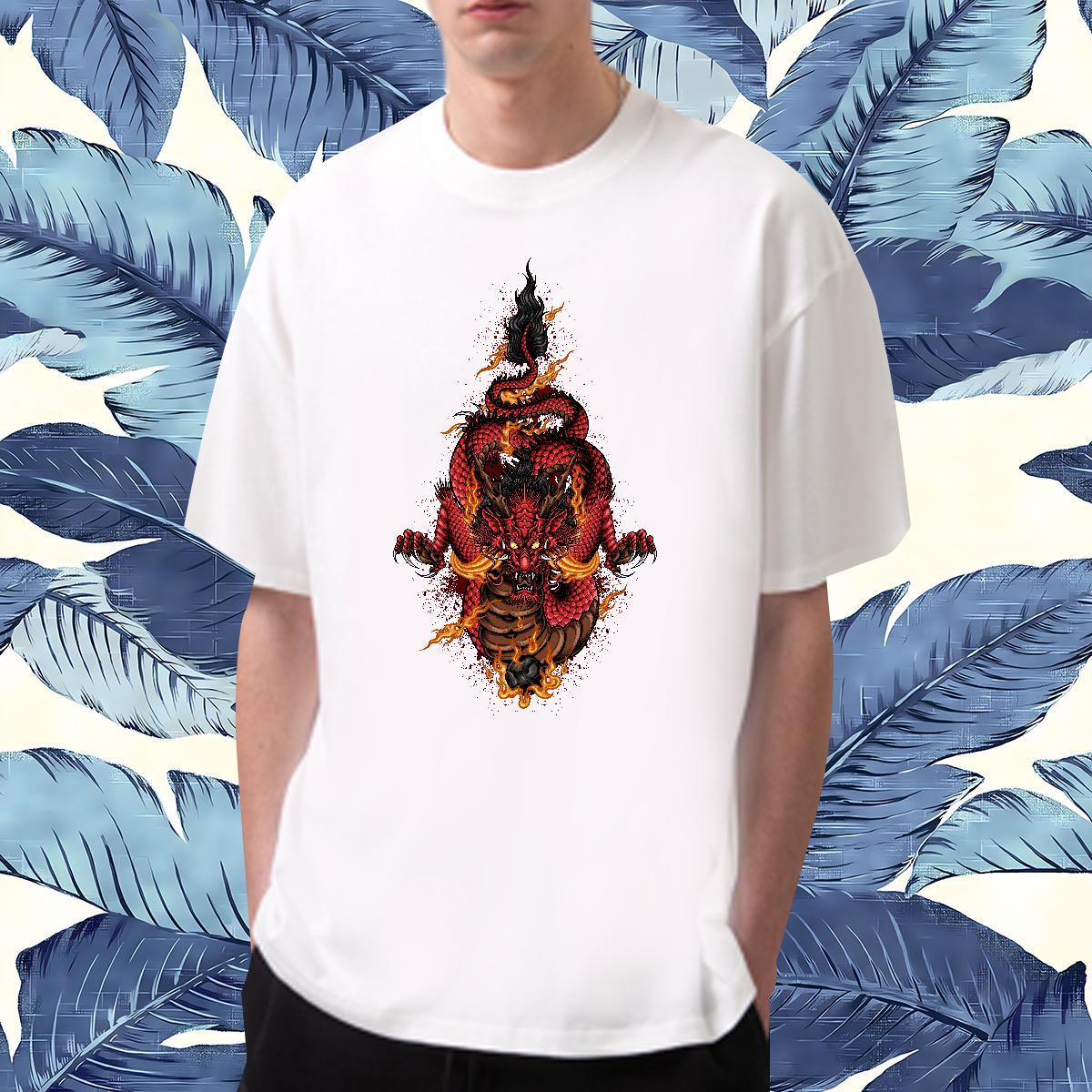 Soft dragon T-Shirts for Men Street Wear Tshirts 230g Cotton Fashion Design O Neck Short Sleeves Custom Big Size Tee Shirt
