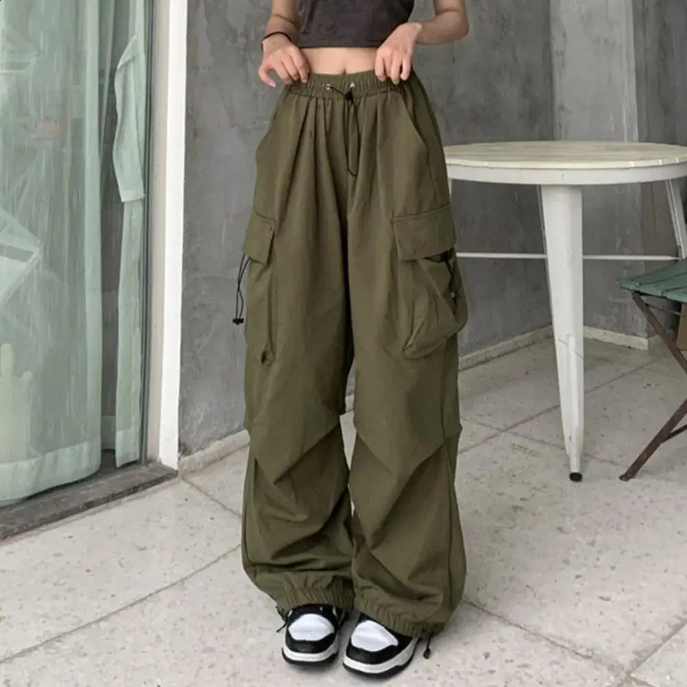 Lady Trousers Women Clothes Women Cargo Pants Hip Hop Baggy Solid Color Multi Pockets Elastic Waist Match Top Loose Breathable 240820
