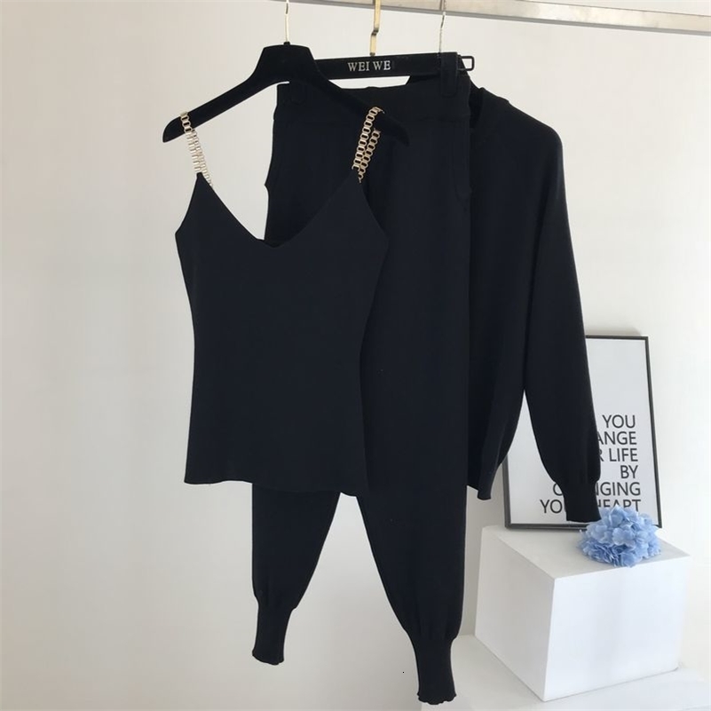 Fashion Women Sets Autumn Winter Knitted Vest Zipper Cardigans Pants 3pcs Sets Tracksuits Outfits womens clothing 240819