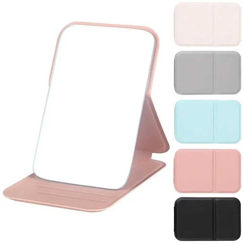 Desktop Makeup Mirror Solid Color PU Leather Simple Portable Handheld Makeup Mirror Foldable Student Compact Cute Pocket Mirror Y240819
