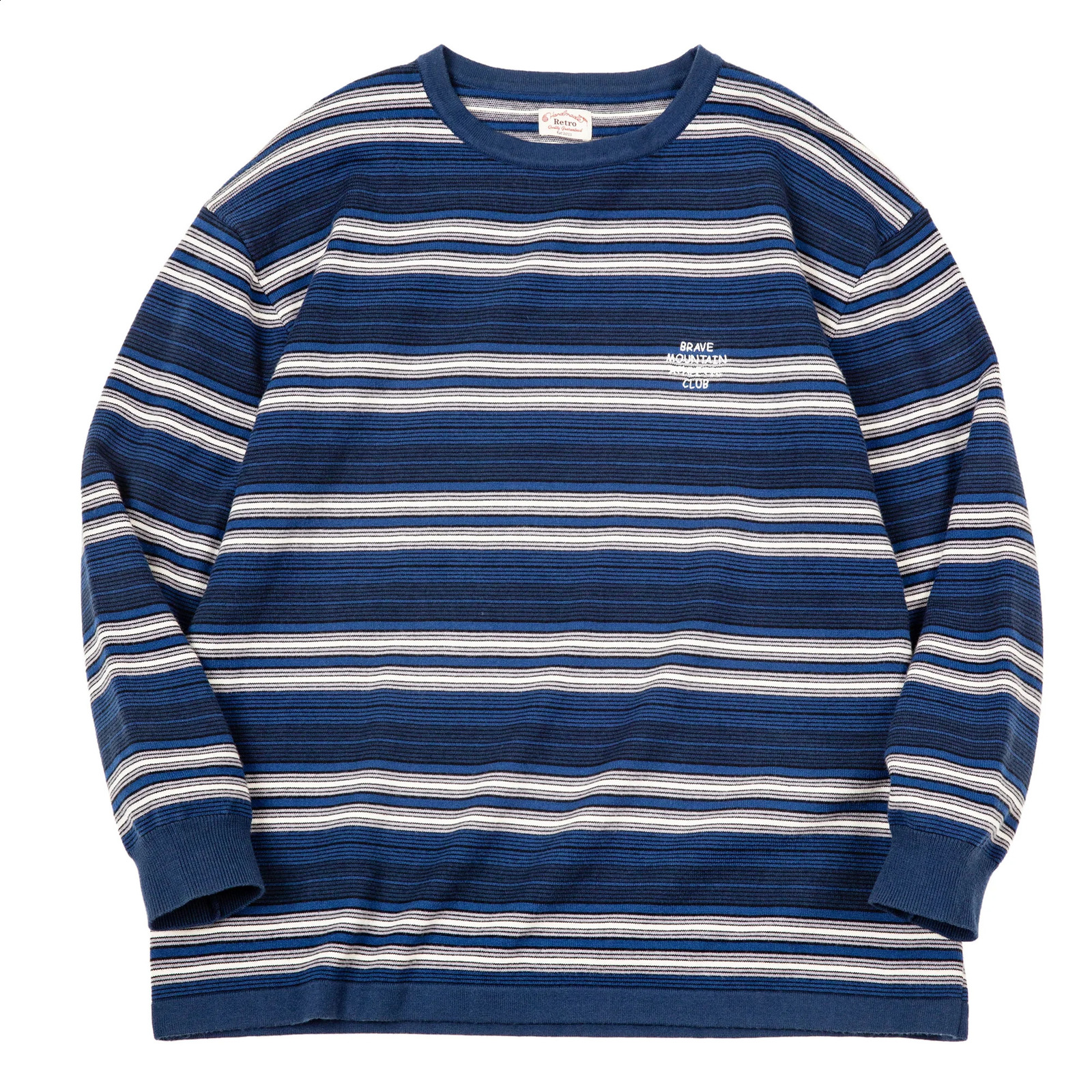 Maden Casual Contrast Striped Knit Pullover Cityboy Blended Round Neck Long-sleeved T-shirt for Mens Spring Tops 240820