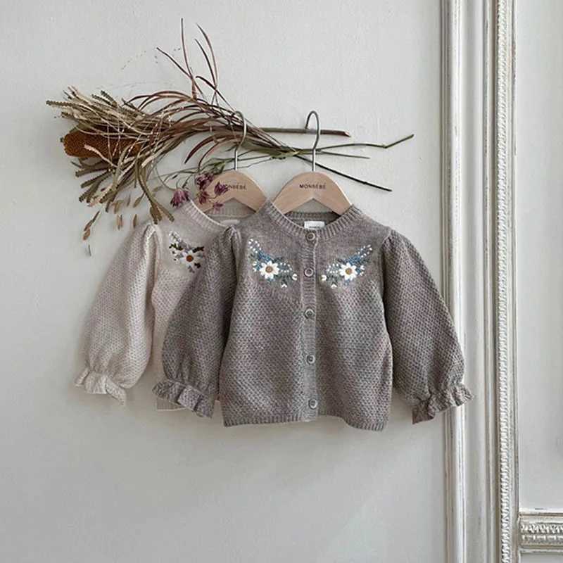 Autumn New Children Long Sleeve Sweater Coat Baby Girls Embroidered Knitted Cardigan Jacket Kids Toddler Single Breasted ClothesXJ240819