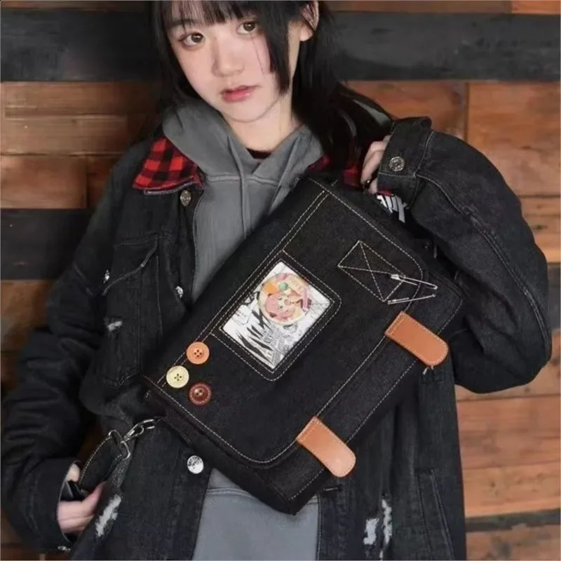 JIAERDI Japanese Denim Messenger Bag Women Harajuku Transparent Ita Bags Handbag Ladies Harajuku Blue Casual Crossbody Bags 240819