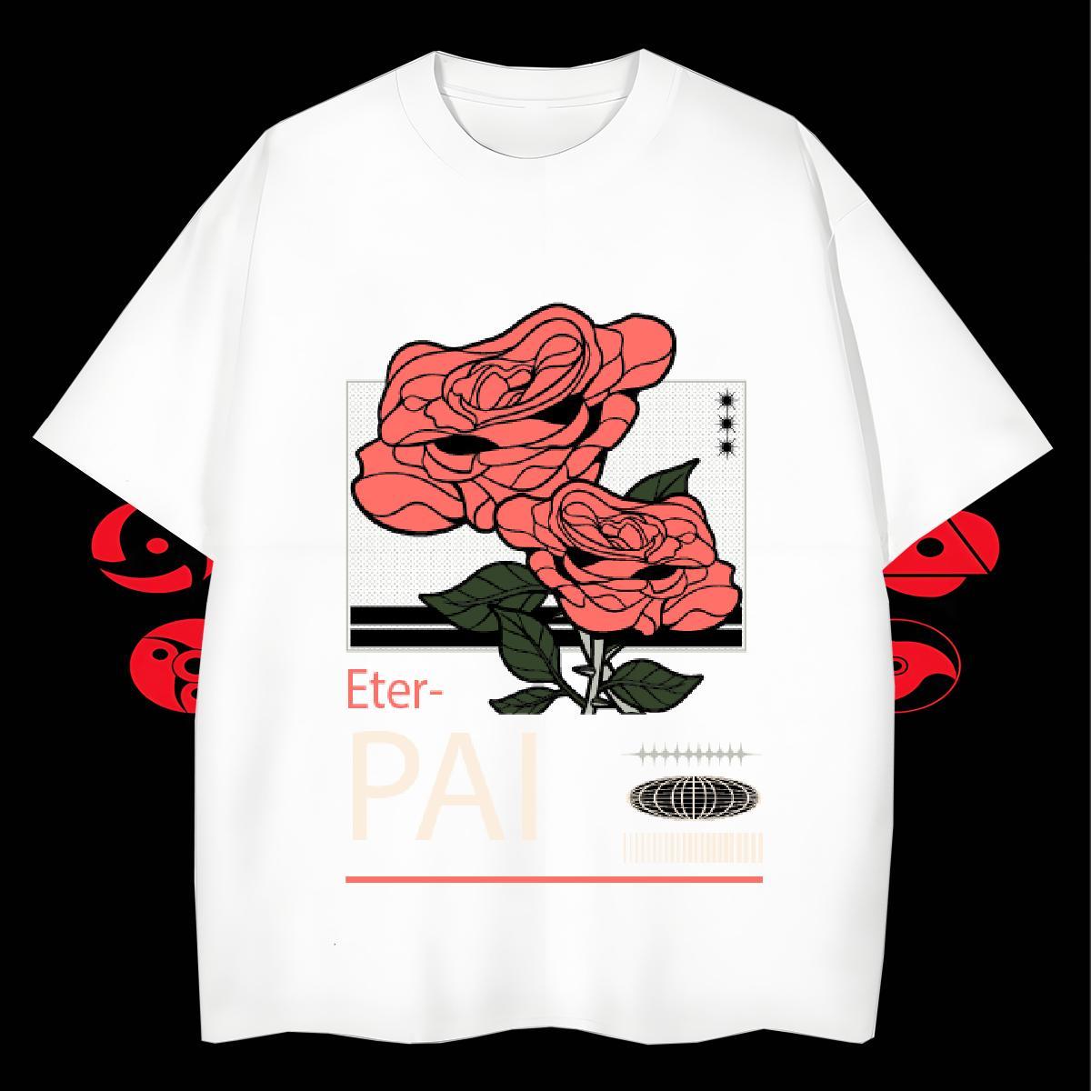 Designer Men Clothes T-Shirt Spring Summer 230g 100% Cotton Anime Print Crew Neck Breathable flower T shirt Brand Polos