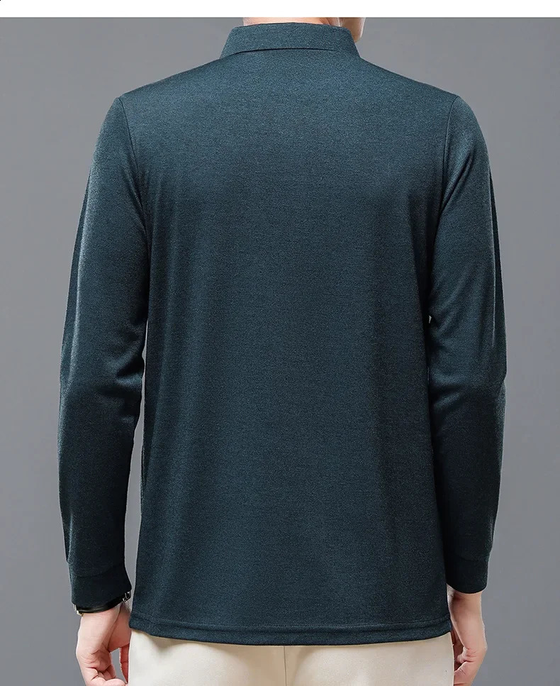 Long Sleeve Tees for Men Smart Casual Polo Shirts Daily Lapel Fashion Printed T-shirt Spring and Autumn Middle Age Male Tops 240820