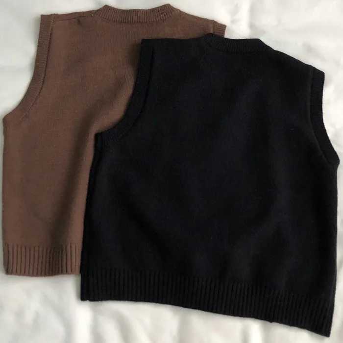Girls Knitted Vest Spring and Autumn New Korean Version Sweet Flower Versatile Round Neck Kids Sleeveless Sweater CamisoleXJ240819