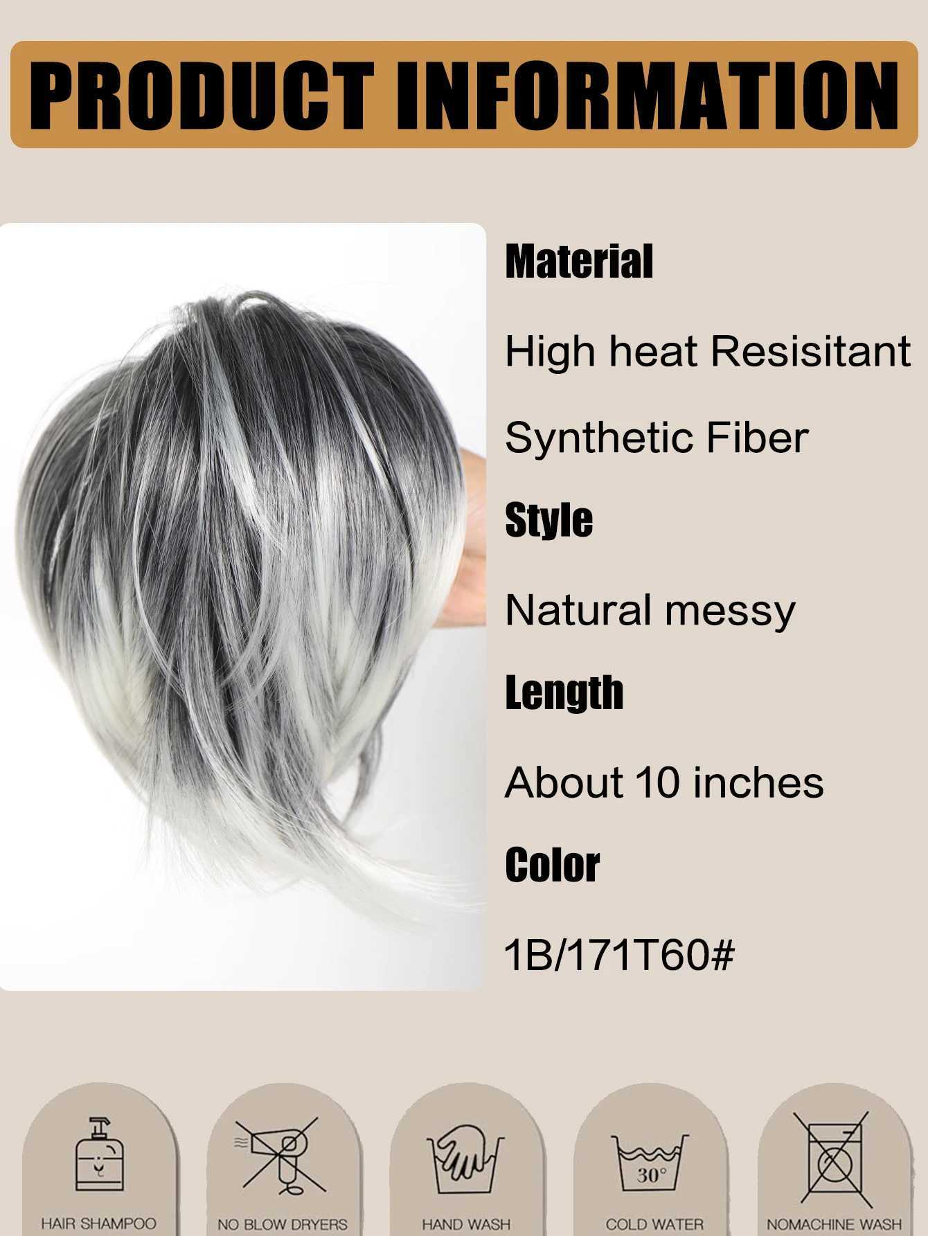 Synthetic Claw Clip DIY Short Ponytail Hair Extension Bent Metal Bread Hair Flaps Wig Messy Straight Hair Suitable for Women W240817