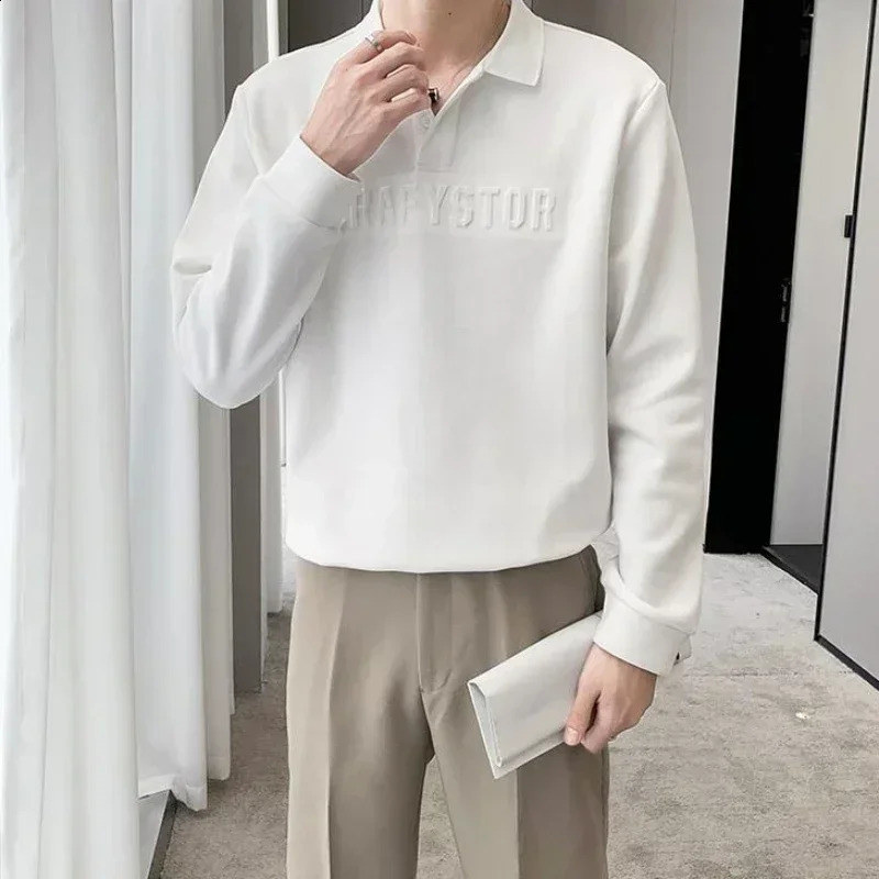 Top Printed Letter T Polo Shirt for Man Sweatshirts Mens Clothing White Unicolor Plain Long Sleeve A Harajuku Fashion Social It 240820