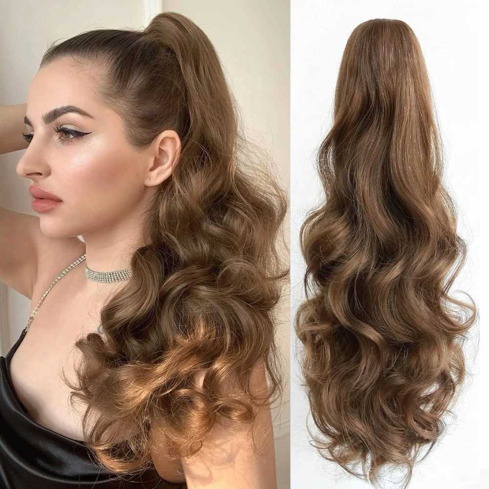 Wave synthetic fake hair clip in ponytail wig ponytail curled daily hair piece suitable for women with light brown or multi-color options W240817